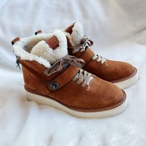 Coach Urban Hiker Suede Shearling Chestnut Booties size 7, 37.5